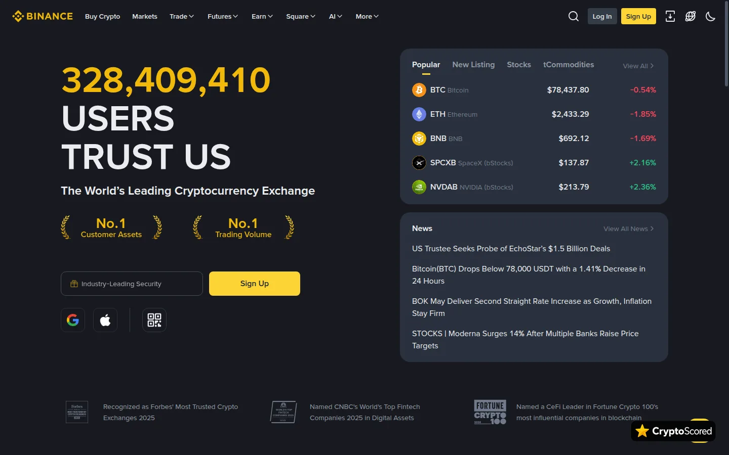 Binance website preview