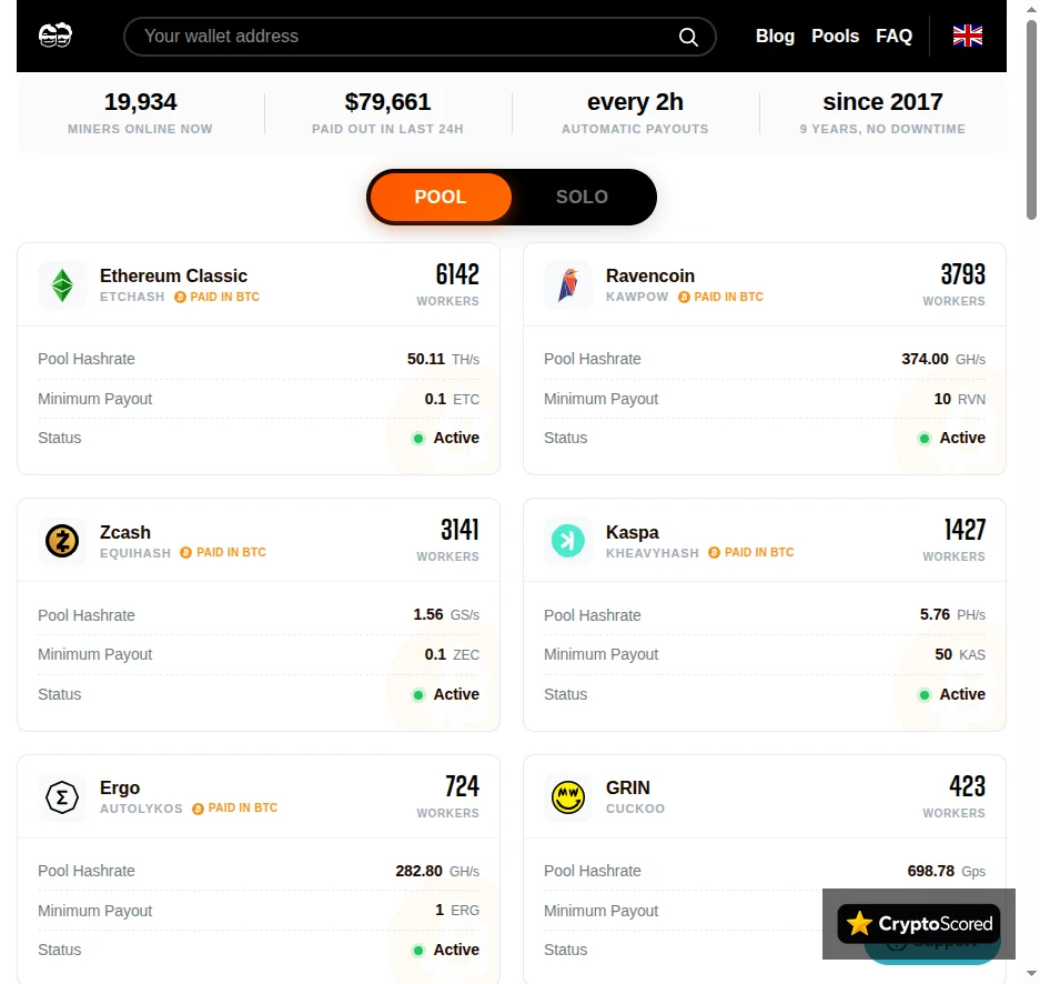 2Miners website preview