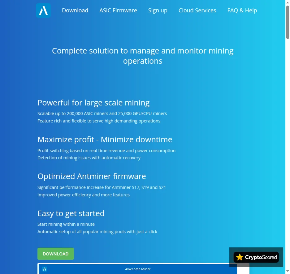 Awesome Miner website preview