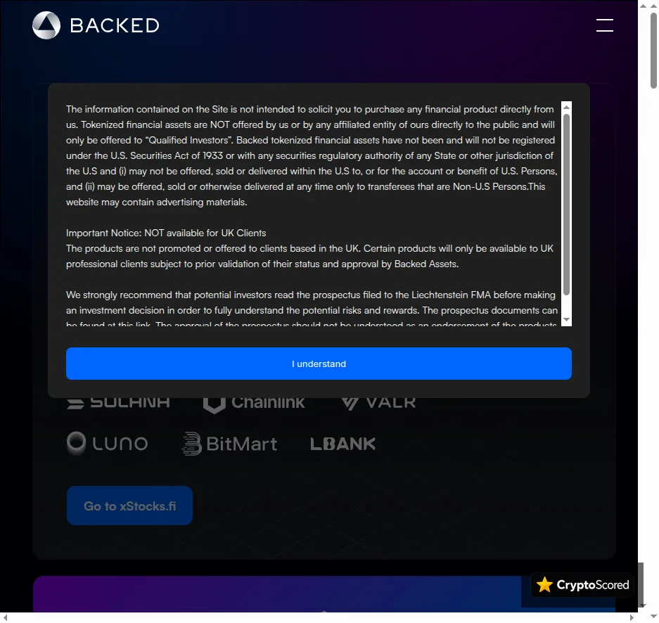 Backed Finance website preview