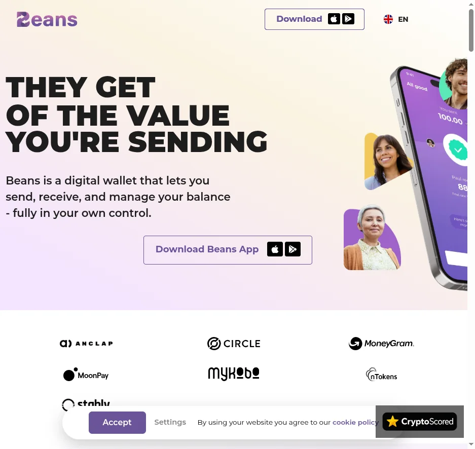 Beans App website preview