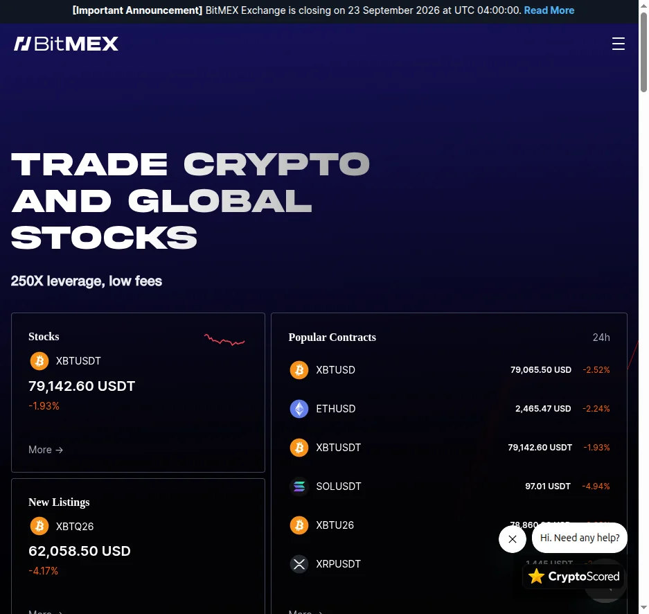 BitMEX website preview