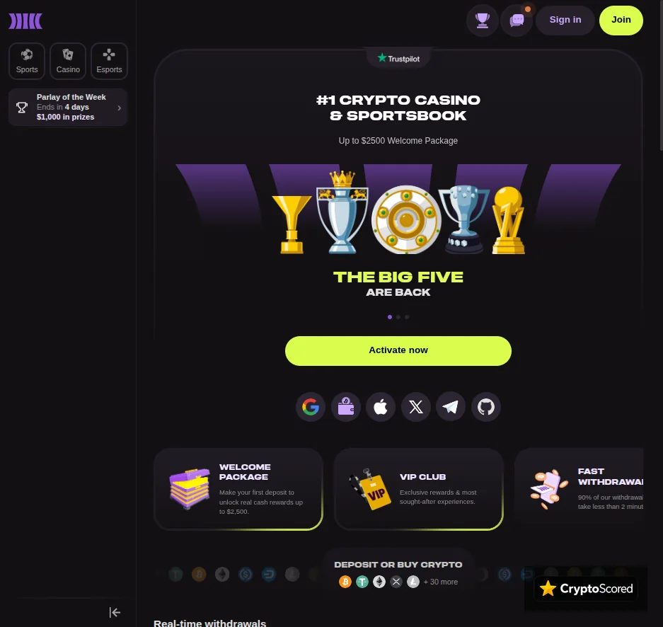 Cloudbet website preview