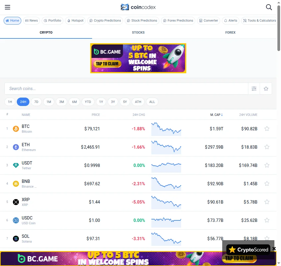 CoinCodex website preview