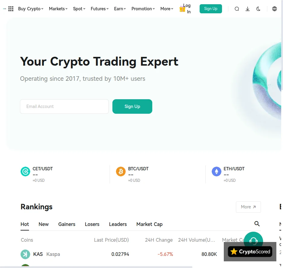CoinEx website preview