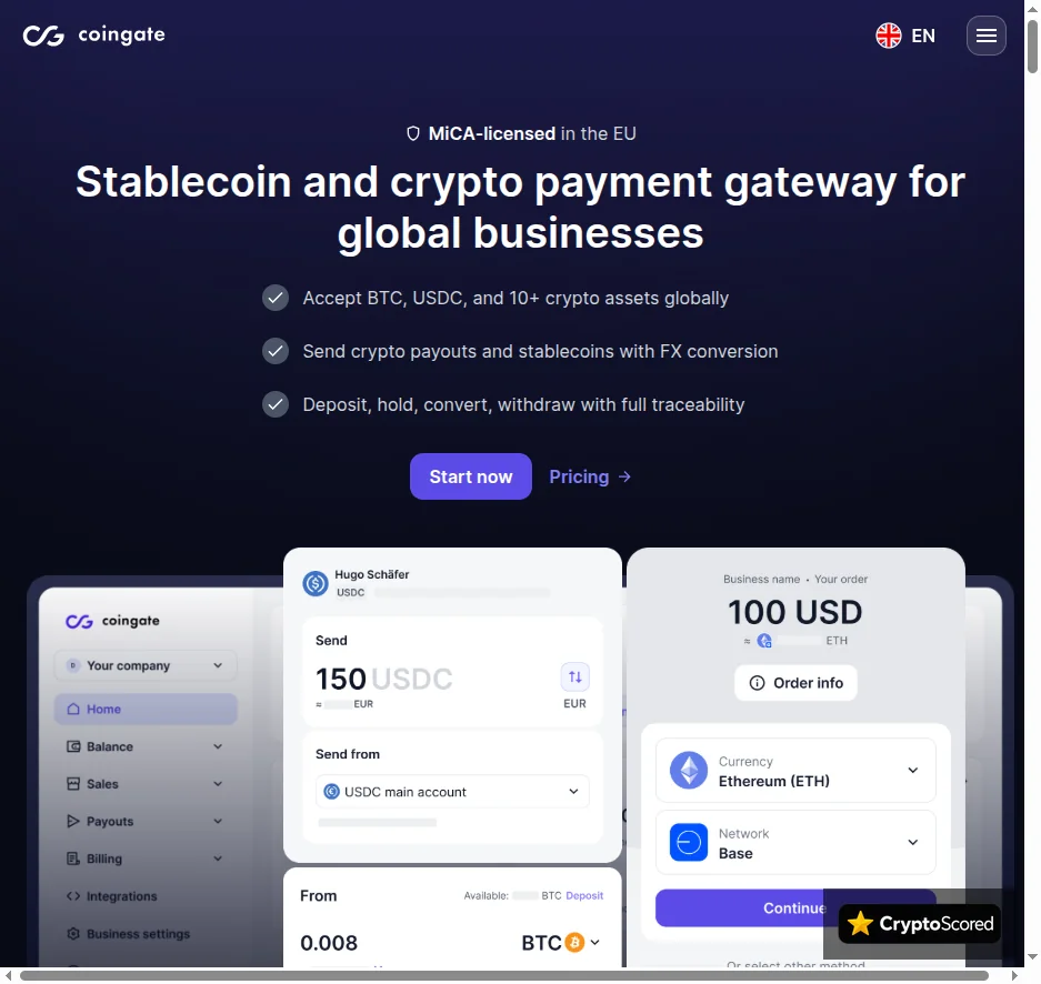 CoinGate website preview