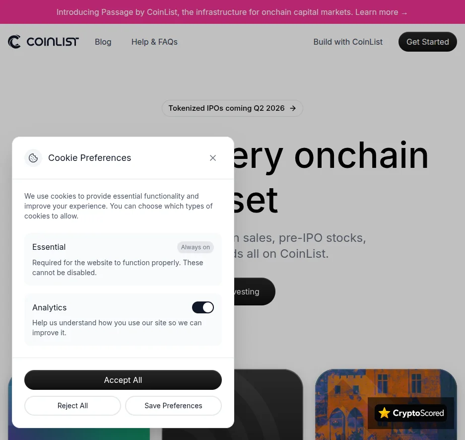 CoinList website preview