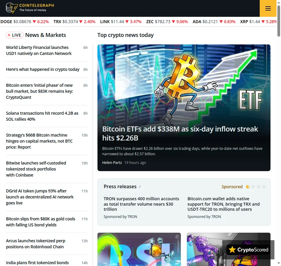 Cointelegraph website preview