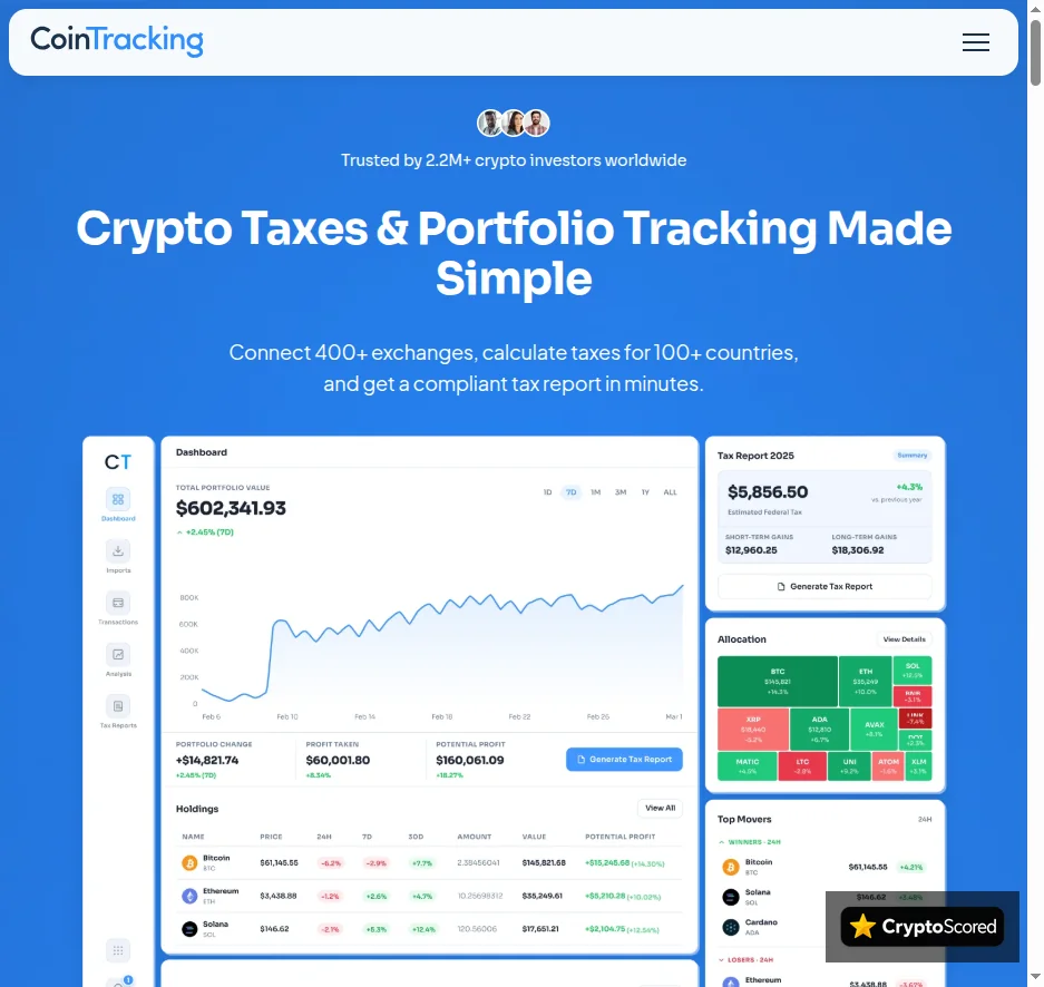 CoinTracking website preview