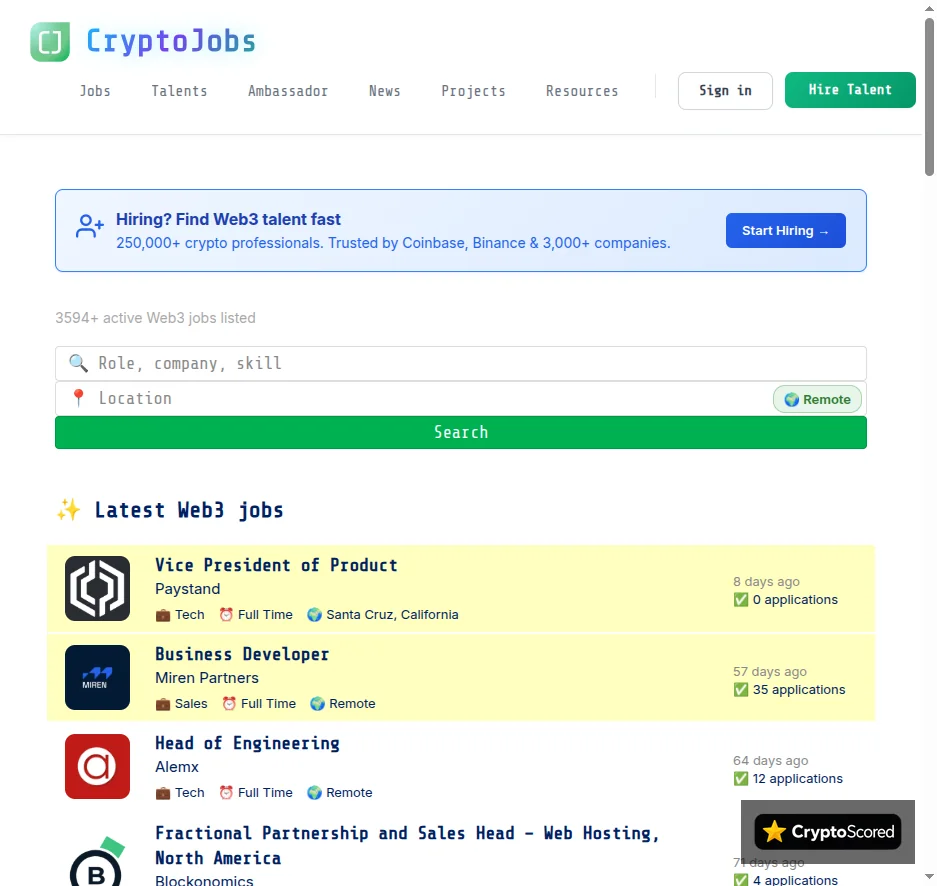 CryptoJobs website preview
