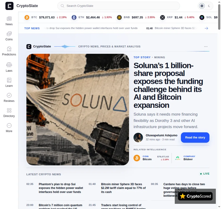 CryptoSlate website preview