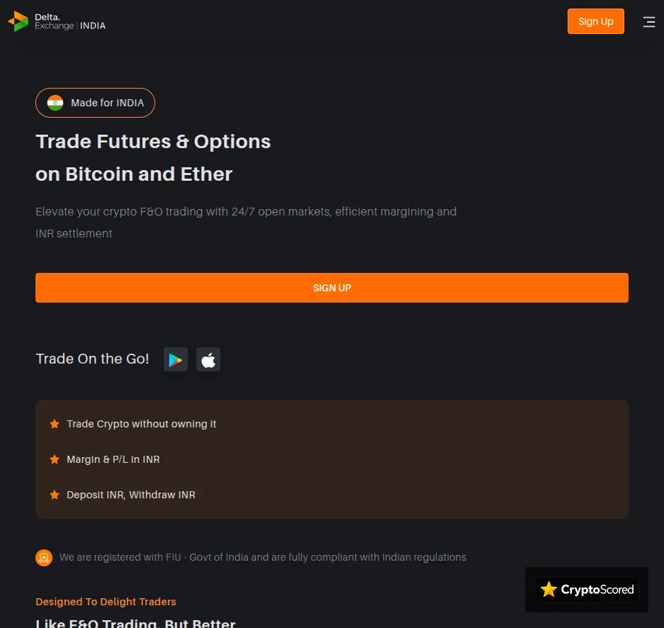 Delta Exchange website preview