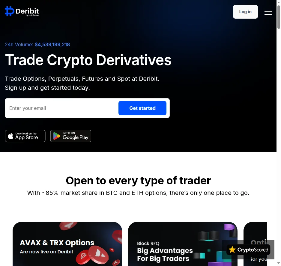 Deribit website preview