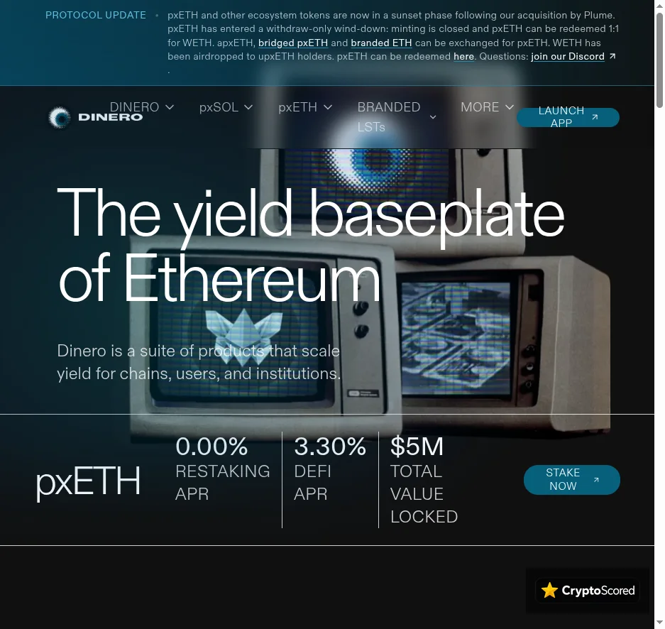Dinero (pxETH) website preview
