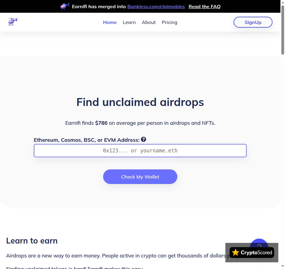 Earnifi website preview