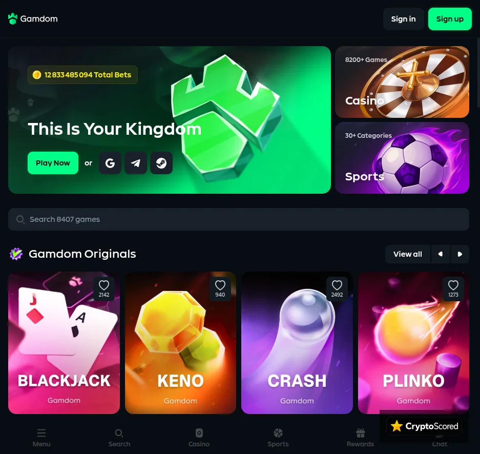 Gamdom website preview
