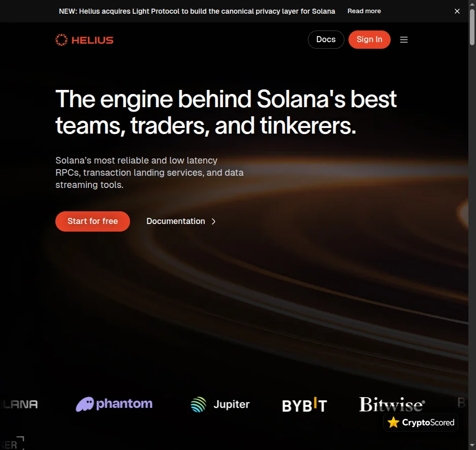 Helius website preview