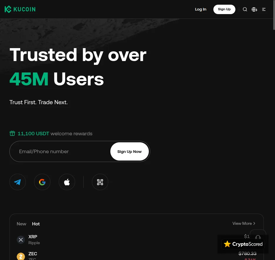 KuCoin website preview
