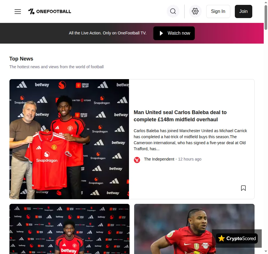 OneFootball website preview