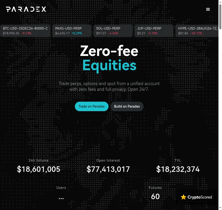 Paradex website preview