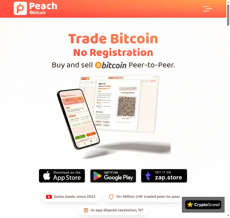 Peach Bitcoin website preview
