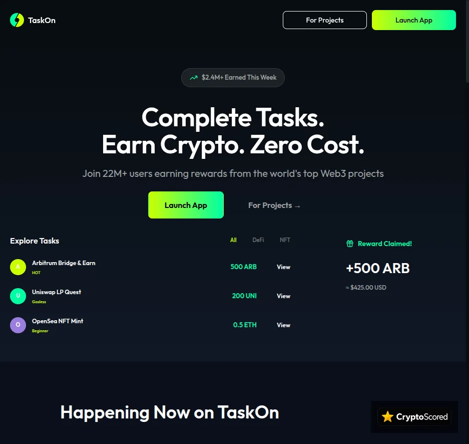 TaskOn website preview