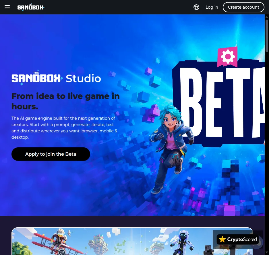 The Sandbox website preview