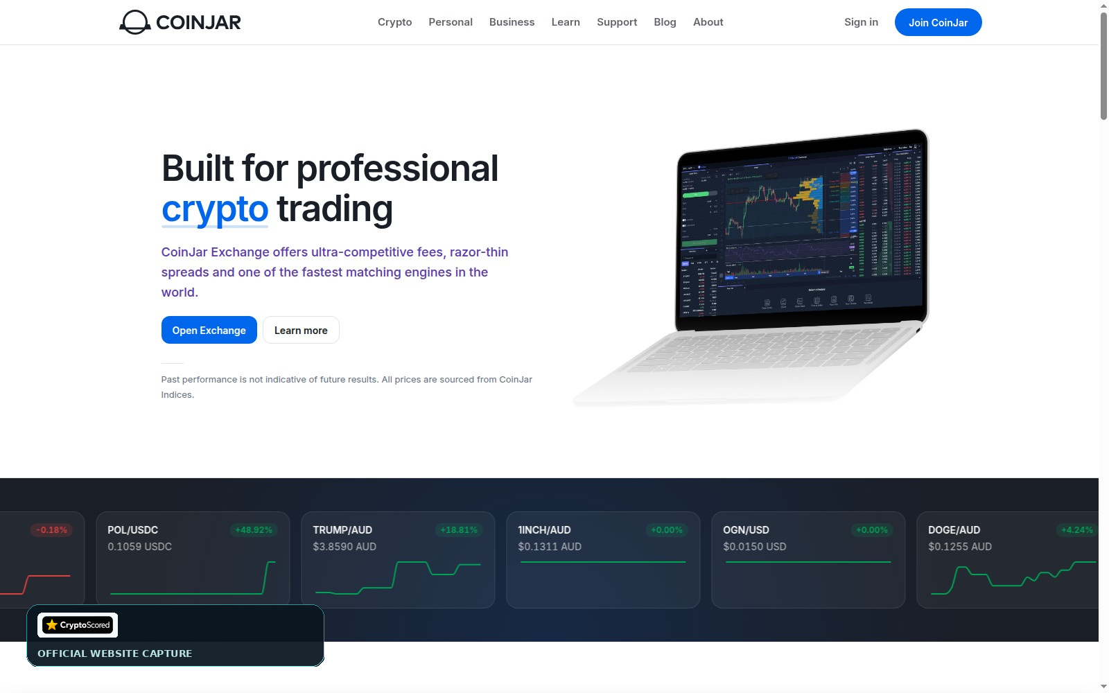 CoinJar Exchange website preview