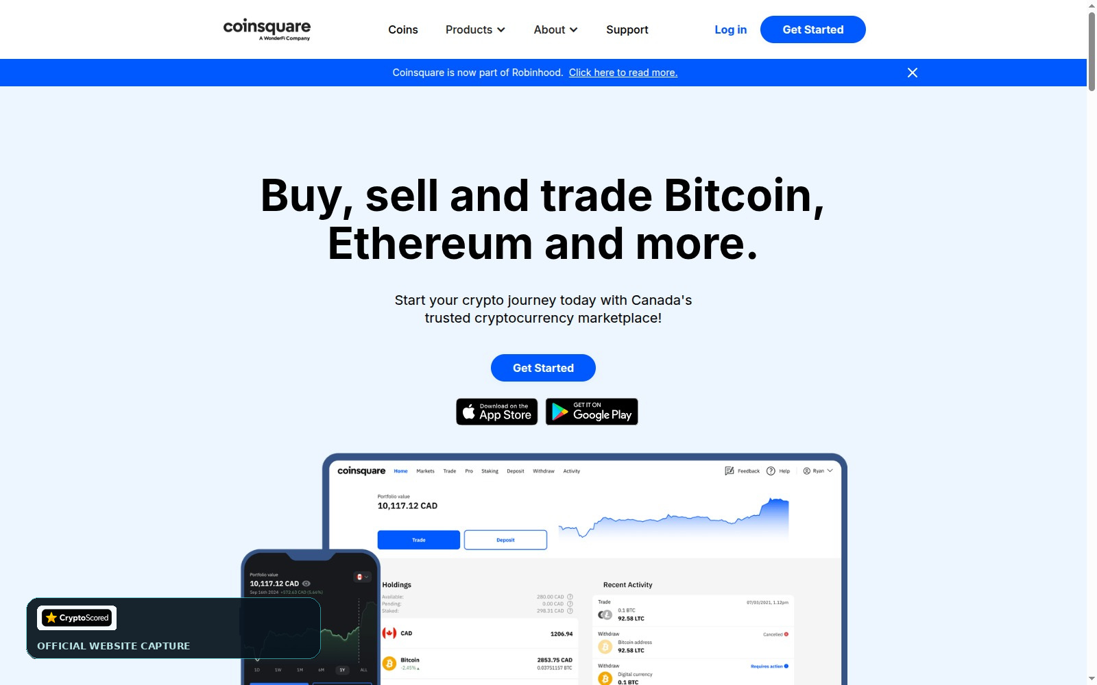 Coinsquare website preview