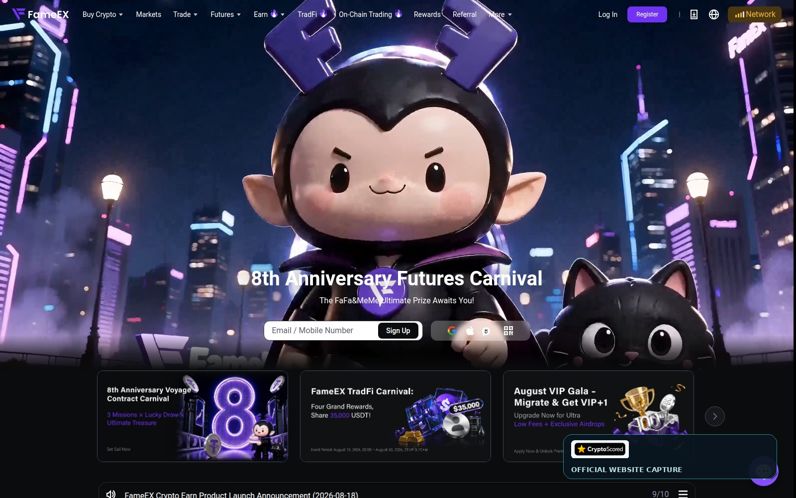 FameEX website preview