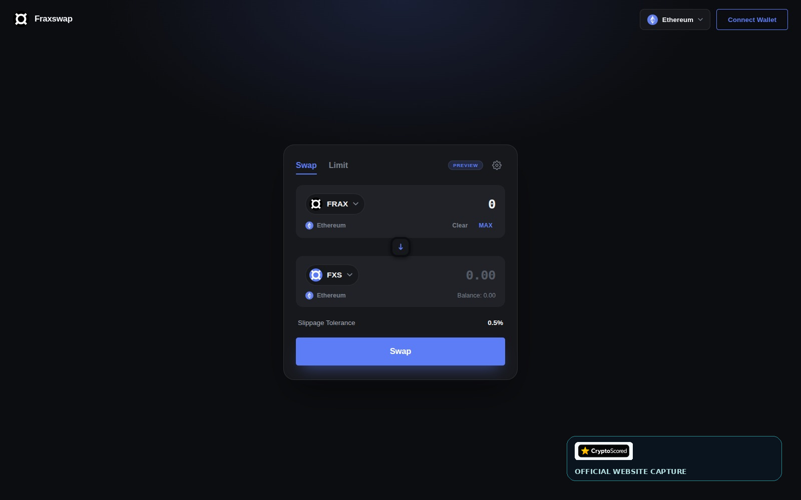 Fraxswap website preview