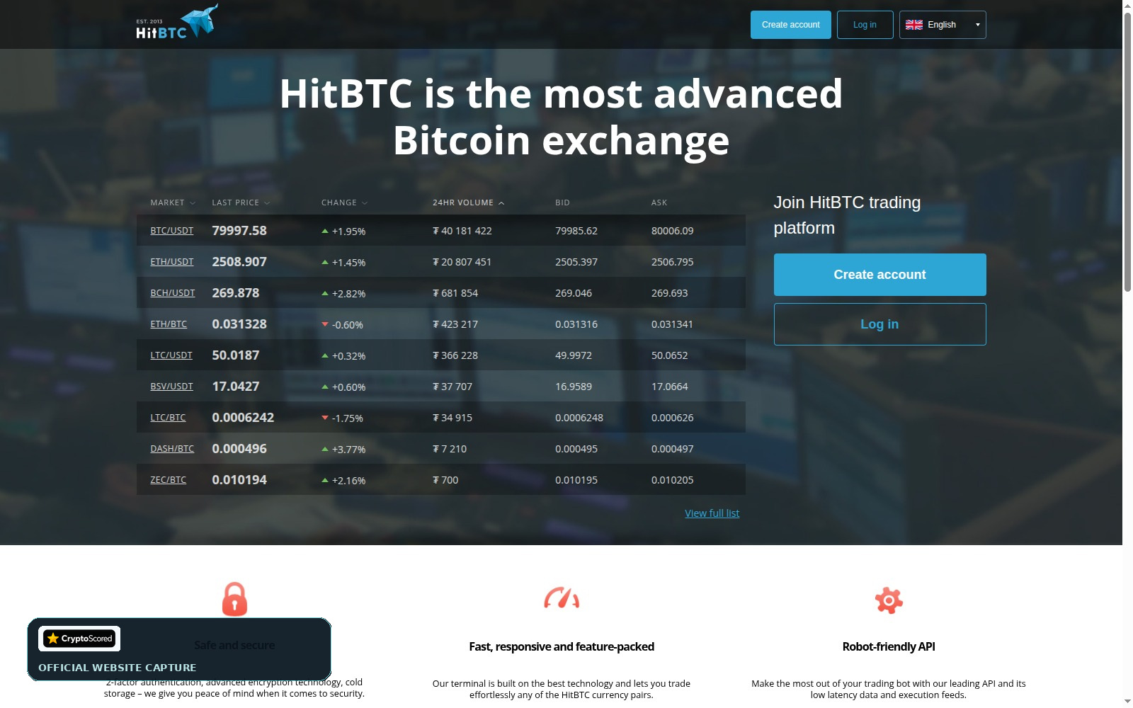 HitBTC website preview