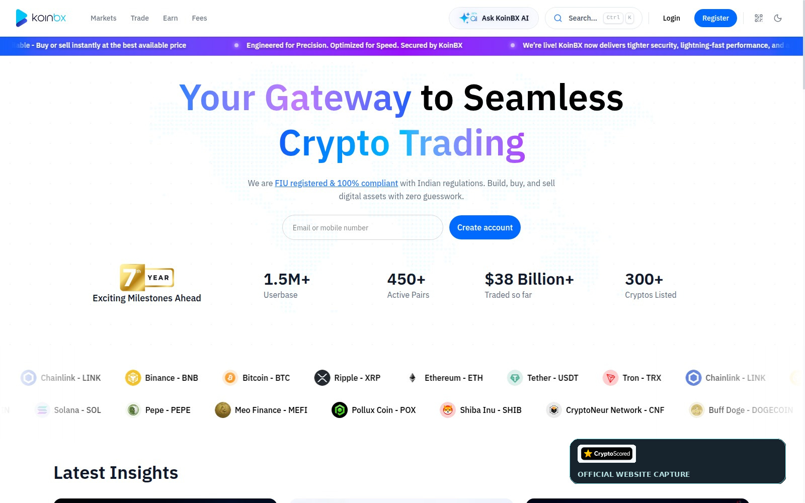 KoinBX website preview