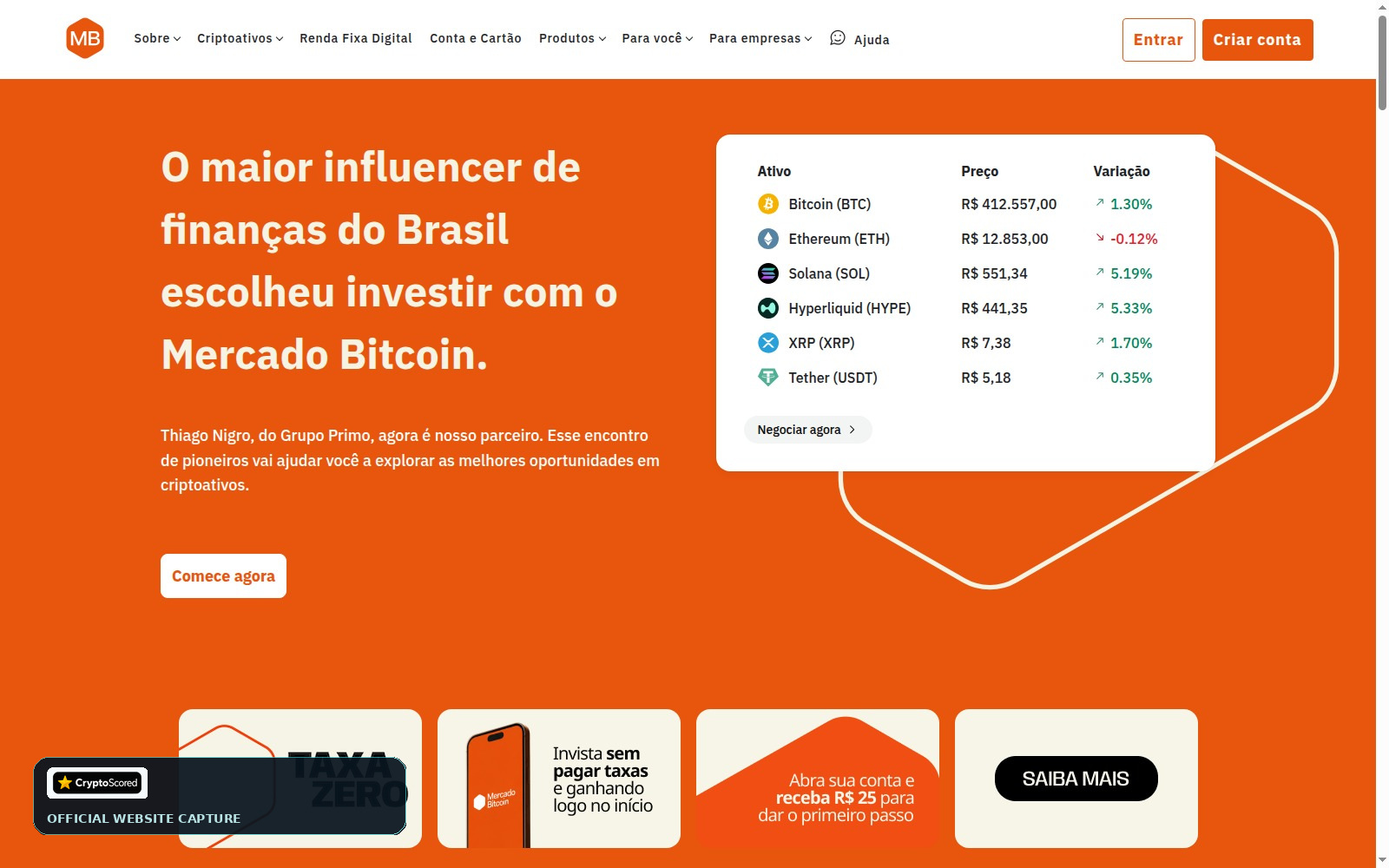 Mercado Bitcoin website preview