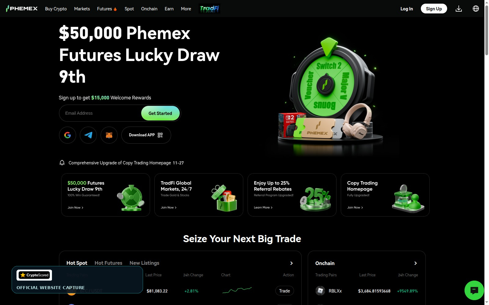 Phemex website preview