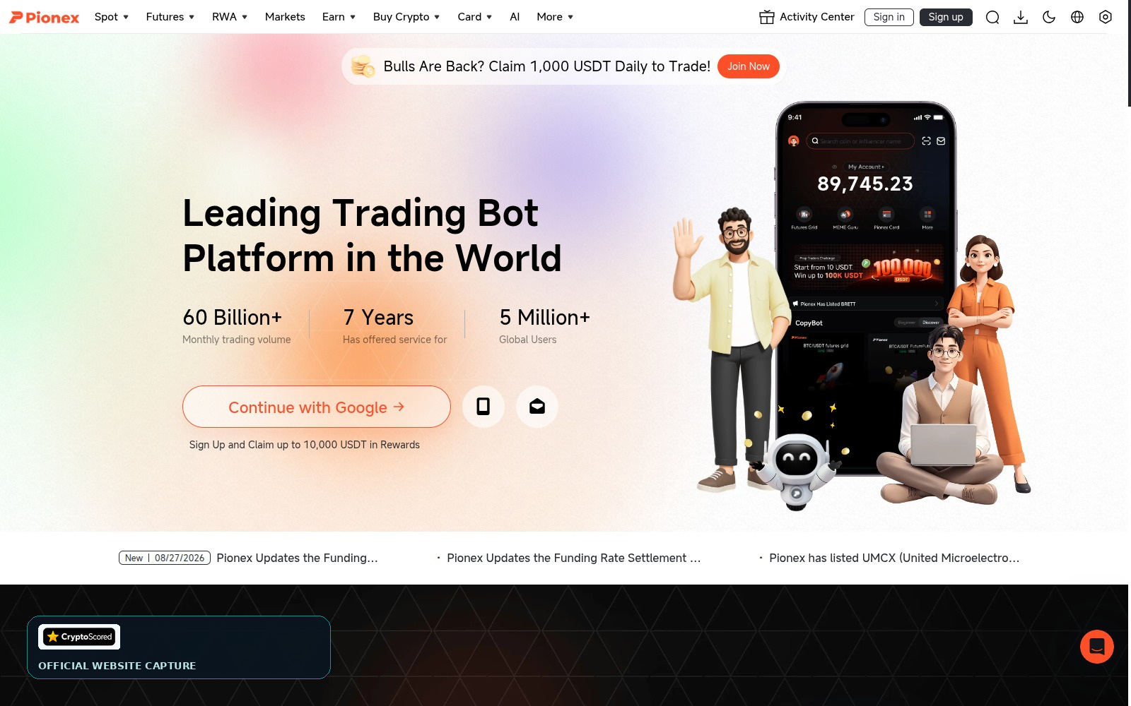 Pionex website preview