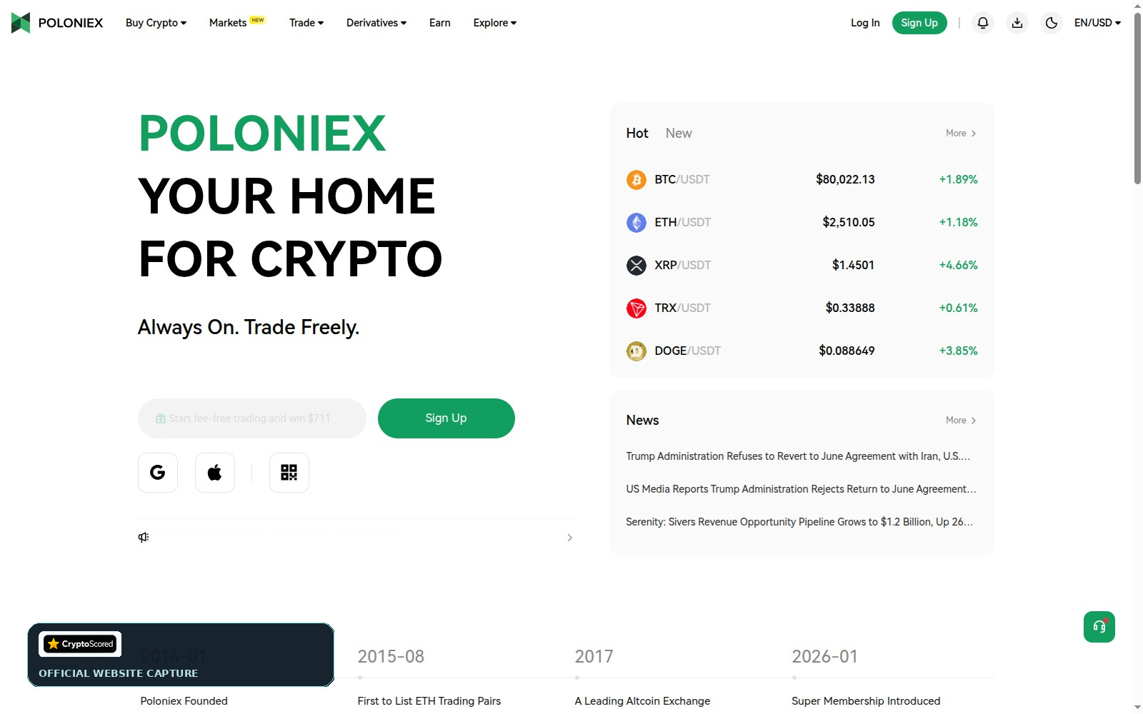 Poloniex website preview