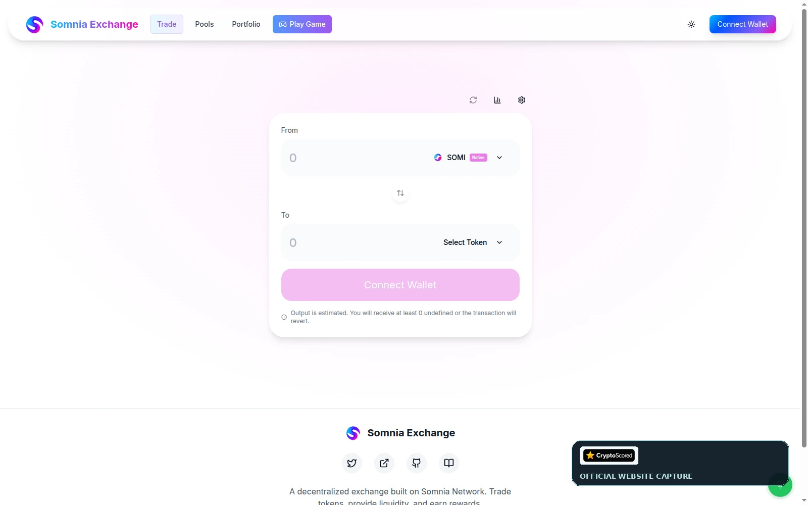 Somnia Exchange website preview