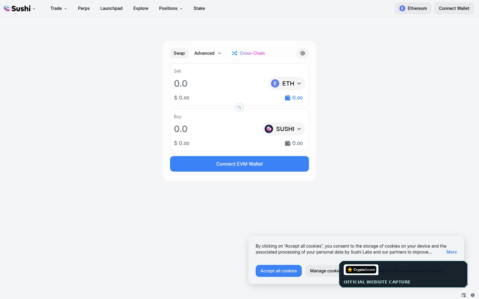 SushiSwap website preview